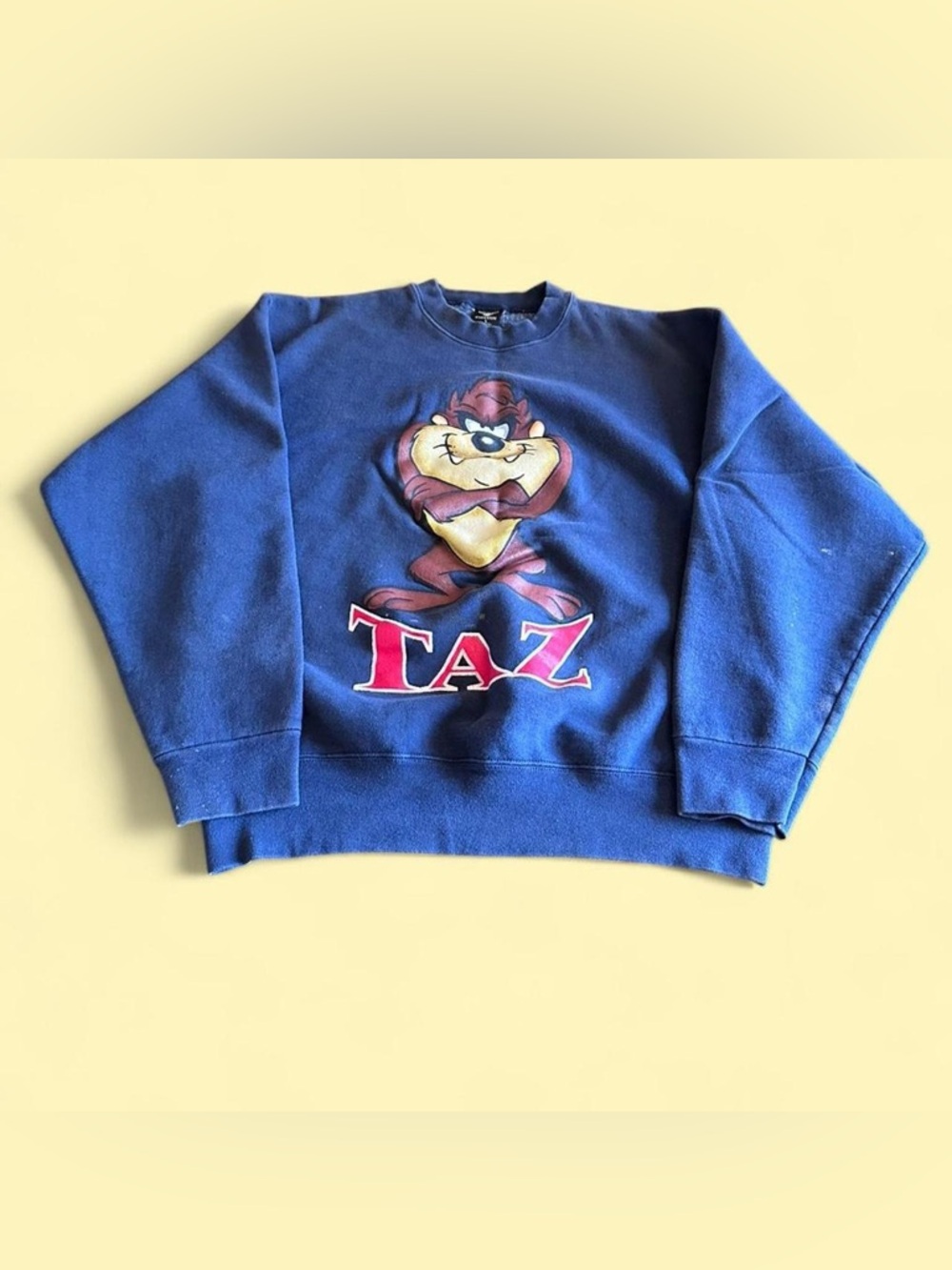 Vintage Taz Looney Tunes Sweatshirt Navy Big Print Warner Bros Heavyweight L